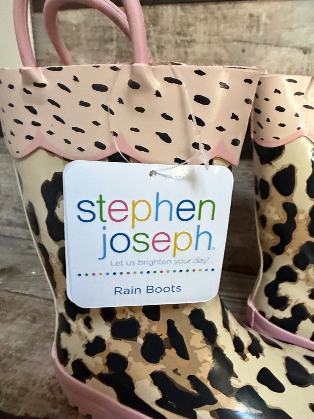 NWT Stephen Joseph Kids' SIZE 11 Leopard Rain Boots in Pink Trim